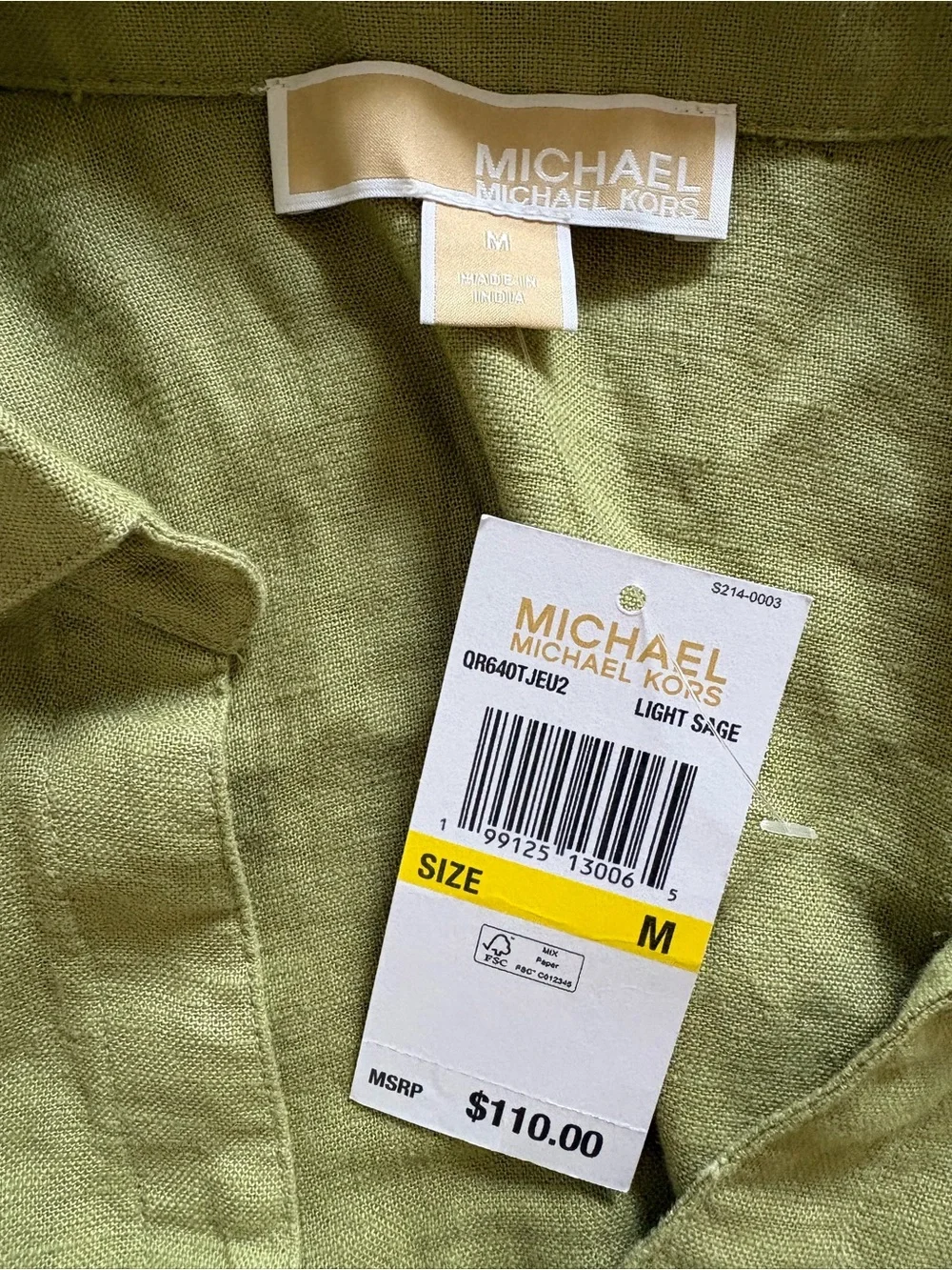 Michael Kors green linen cropped button down size Medium